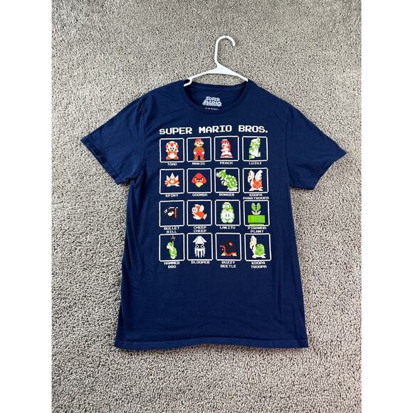 Super Mario Other - Super Mario Shirt Mens Medium Blue 8 Big Original Cast Characters Casual FLAW